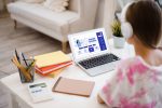Girl Student Study at Home on Laptop