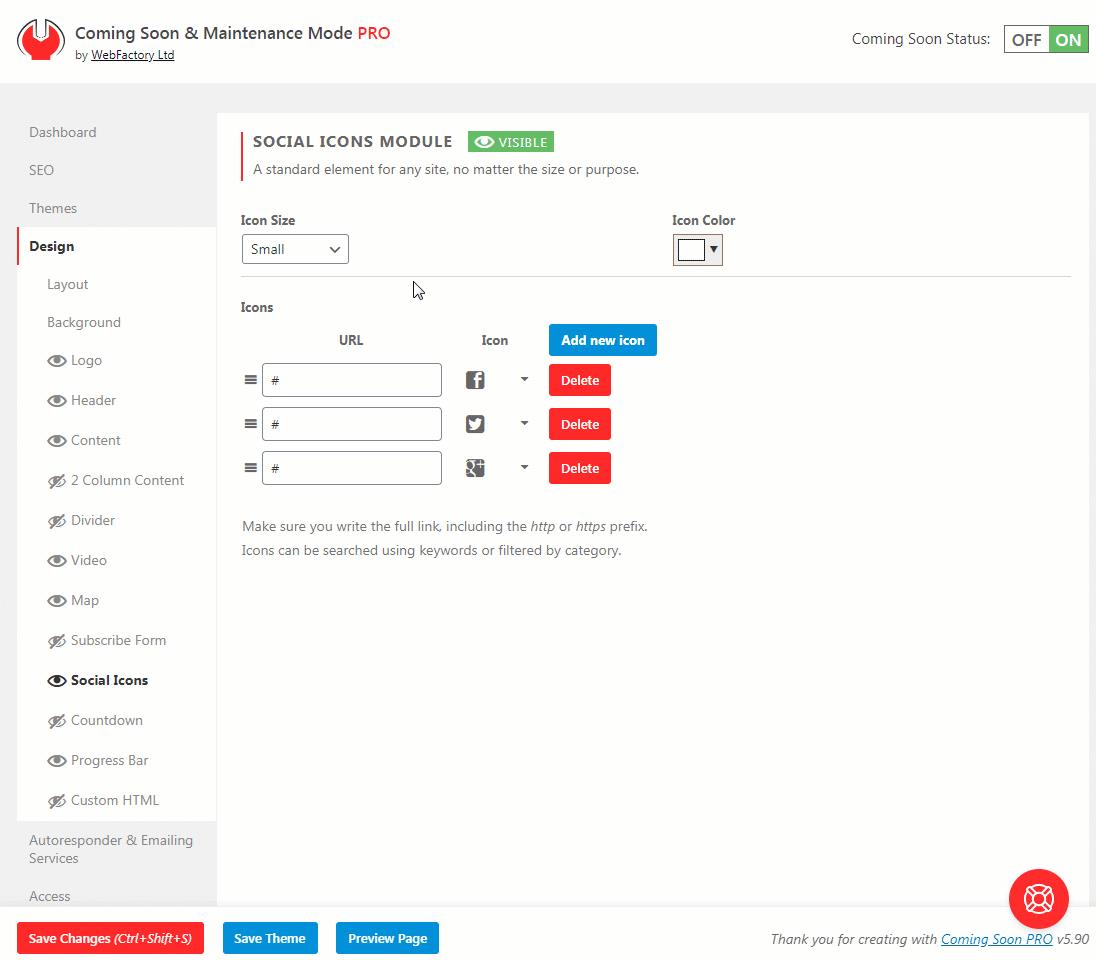 Cooming Soon & Maintenance Social Icons Form Module